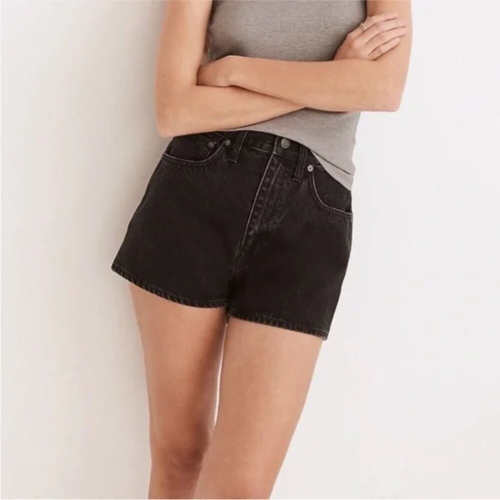 Madewell Women's Black Denim The Momjean Short Short